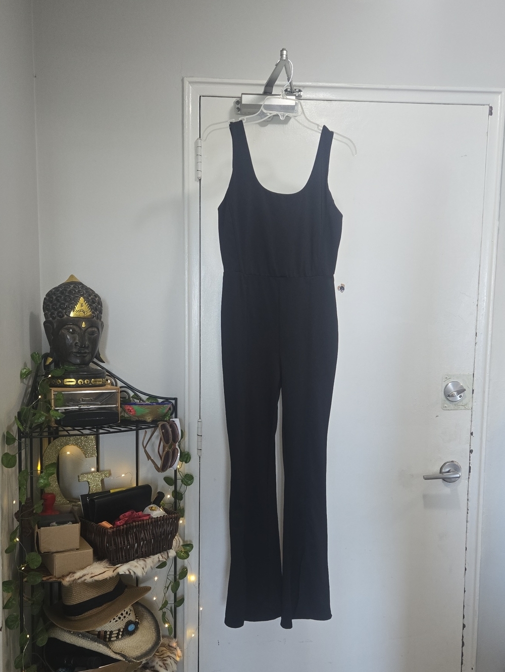 Joe Fresh Black Sleeveless Scoop-Neck Jumpsuit Flare Split Seam